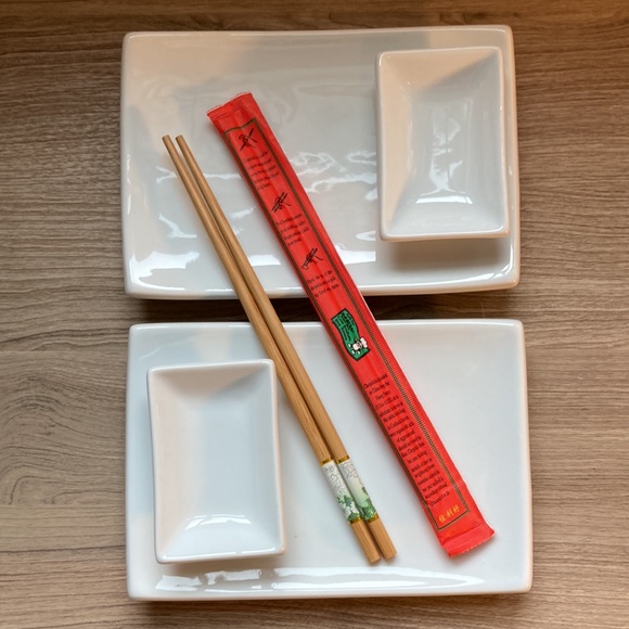 Crate&Barrel sushi plates dipping sauce plates chopsticks for two - Picture 8 of 9